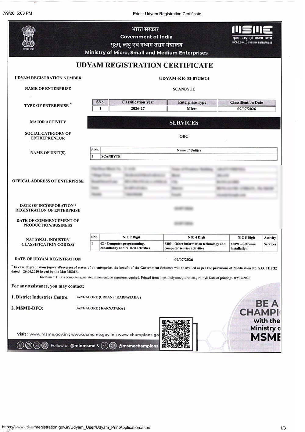 Udyam Certificate
